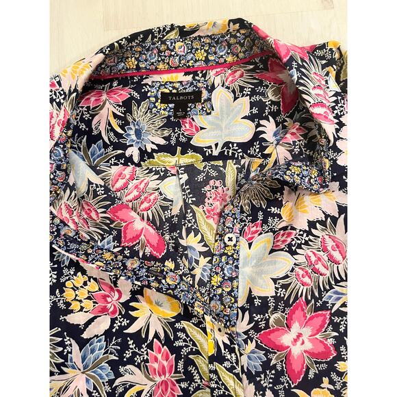 Talbots Floral Cotton Button Down Shirt L Cottagecore Business Casual Classic - Picture 8 of 9
